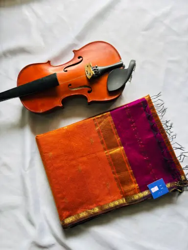 Maheshwari silk in purple and orange combo
